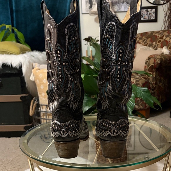 Corral Vintage Black with Teal Embellished Boots - Picture 6 of 11